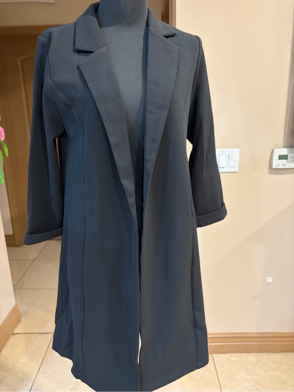 Classic Black Trench Coat - Women's Tailored Open Front